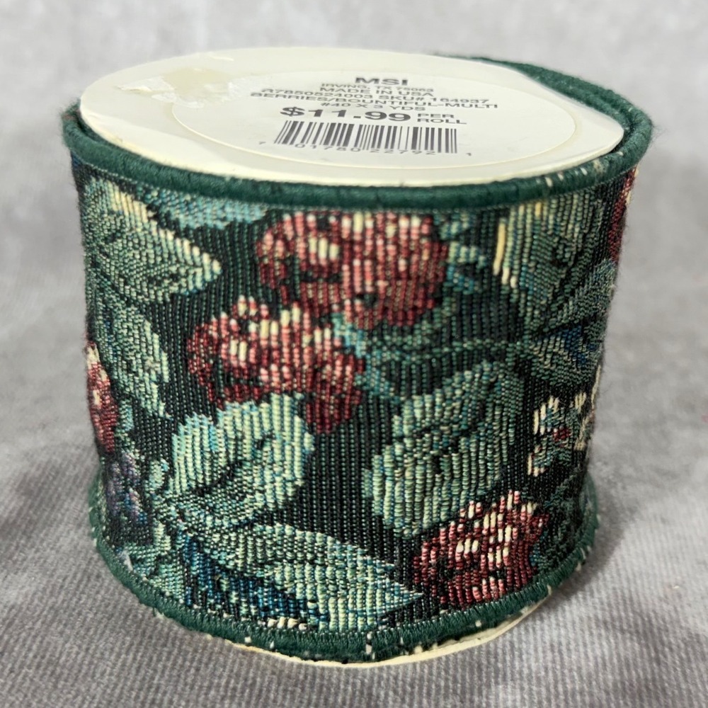 Vtg MSI Tapestry Ribbon Berries Bountiful #40 Floral Wired 2.5" 3 Yd Cottagecore